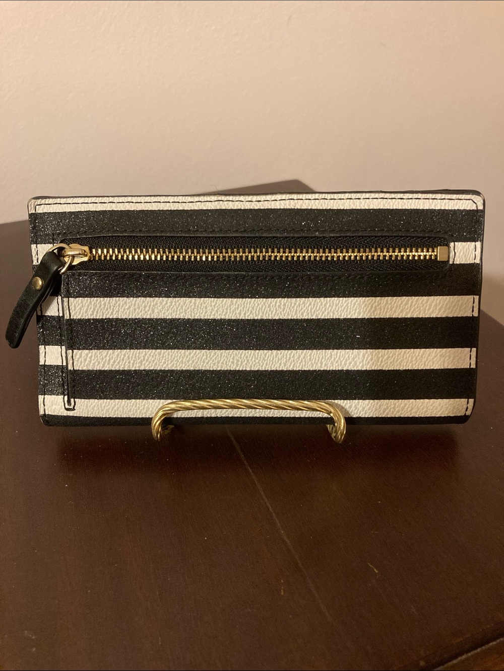 kate spade Black Glitter & Sandy Beach Striped Stacy Long Wallet w/storybook. - Picture 4 of 16